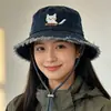 Sombrero de Pescador de Mezclilla para Mujer, Primavera y Verano, Estilo Japonés, Sencillo y Lindo, Sombrero Cubo con Orejas de Gato, Sombrero de Protección Solar, Circunferencia de Cabeza Grande, Sombrero Liso