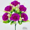 Flores Artificiales 6 Cabezas de Rosas Felices para Decoración de Mesa de Comedor de Sala de Estar, Flores de Seda Simulada, Plástico Jardín Arte Floral Venta al por mayor Rosas