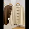 Nueva camisa larga de lino con botones al frente estilo chino para mujer, primavera y otoño, ropa casual inspirada en el Zen de estilo nacional, top tipo chaqueta de algodón y lino