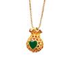 S925 Coração de Prata saco de dinheiro saco do tesouro pingente de colar de ouro incrustado jade Vietnã areia ouro calcedônia pêssego vintage colar