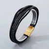 Moda Europea y Americana Transfronteriza Acero Inoxidable Nicho para Hombre Pulsera de Cuero Trenzado Envuelto en Cuerda de Cuero de Múltiples Capas de Dos Capas