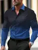 Camisa casual de manga larga de corte holgado con cuello de solapa, talla europea, impresión 3D, color degradado a rayas, disponible para venta al por mayor a partir de una pieza