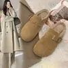 Zapatos Birkenstock cálidos de felpa para mujer 2026 nuevo estilo mocasines planos de invierno sin cordones zapatos peludos zapatos de algodón Birken