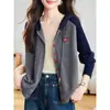 26 Cárdigan de Punto con Capucha para Mujer, Ropa Exterior Elegante con Bloques de Color para Primavera y Otoño, Chaqueta Suéter Suelta Casual a la Moda