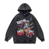 Moletom com Capuz Lavado Desgastado Estilo Retro Americano Estampa de Anime Transfronteiriço Oversize Solto Pesado 480g Jaqueta