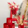 Amor-perfeito Sete Cores Flor de Ano Novo Cesta da Sorte Pequena Cesta de Abraço Cesta Redonda Arranjo de Flores Decorativo Vermelho Arranjo de Flores Cesta da Sorte de Ano Novo