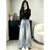 Conjunto Completo Estilo Coreano para Mujer Otoño Nueva Moda Versátil Color Sólido Top de Manga Larga Jeans Conjunto de Dos Piezas