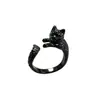 Anillo de gato negro vintage estilo étnico desgastado que concede deseos para mujer, ajustable, compacto y exquisito, nuevo anillo nacional de estilo chino