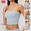 Novo Top de Yoga em Fleece Nevado Dupla Face, Listrado Sem Mangas Ombro a Ombro Slim-Fit Curto Colete Esportivo 4556