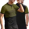 Camisa Polo Masculina de Verão com Estampa Listrada Color Block, Gola Redonda, Manga Curta, Casual de Negócios Europeu e Americano, Roupas Masculinas Transfronteiriças da Amazon