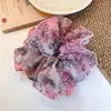 Goma para el pelo fina de malla de verano con estampado pintado a mano, estilo Mori, ambiente versátil, temperamento, diadema, accesorios para el cabello para mujer
