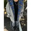 Moletom com Capuz Listrado Falso Duas Peças Costurado Masculino Retro Americano High Street Lindo Design de Nicho Jaqueta Cardigã