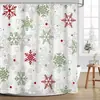 Exclusividad transfronteriza: Cortina de ducha de baño con patrón de copo de nieve navideño de colores, no requiere taladro, viene con 12 ganchos