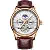 Relógio Mecânico Automático Masculino Lige Relógio Masculino Pulseira de Couro Genuíno À Prova d'Água Relógio Esportivo Multifuncional Relógio Tourbillon