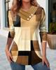Comercio exterior transfronterizo Amazon wish otoño e invierno nueva ropa de mujer moda europea y americana combinación de colores estampado cuello en V camiseta de manga larga top