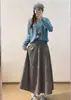 Falda plisada gris para mujeres de talla grande, falda larga de lana plisada de línea A adelgazante de cintura alta para otoño e invierno
