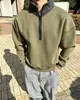 Moletom estilo americano com meio zíper, blocos de cor, gola alta, marca da moda de outono, resistente, modelagem solta, casual, versátil, com design único