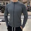 Camisa de ciclismo masculina manga longa com zíper, top fitness para primavera e outono, secagem rápida, justa ao corpo, jaqueta elástica para treino de corrida