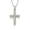 Europa y Estados Unidos superventas nueva joyería hip-hop para hombre tendencia de personalidad aleación gota de agua cruz diamante colgante collar