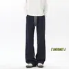 Pantalones de Chándal Rectos Acampanados Estilo Americano para Hombre, Temporada de Primavera y Otoño, con Efecto de Caída, Pantalones Deportivos con Corte Diagonal y Patchwork, Pantalones Largos Casuales Forrados de Polar