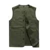 Colete Masculino Plus Size Quatro Estações Algodão Puro Cintura Fina Bolso Colete Casual Tendência Exterior Militar Pesca Montanhismo Colete