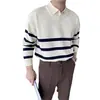 Popular Transfronteiriça Tamanho Europeu Grande Camisa Polo Gola Seagull Suéter de Malha Masculino Gola V Lapela Estilo Old Money Atacado de Fábrica