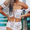 Novo Biquíni Sexy de Tricô Vazado Transfronteiriço Europeu e Americano Conjunto de Maiô Dividido Maiô de Praia Feminino de Um Ombro Verão