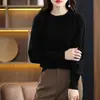 Suéter de tricô 100% lã com gola redonda, padrão losango vazado, corte solto, mangas compridas, adequado como camada base para roupas femininas