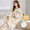 En stock en tiendas físicas: Pijama de otoño e invierno para mujer con almohadillas en el pecho, bata de manga larga de algodón elástico, dulce y adecuada para usar en casa