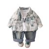 Traje para Niños 2025 Primavera y Otoño Ropa Nueva para Bebés Moda Ropa de Otoño para Bebés Camisa de Tinta Manga Larga Conjunto de Tres Piezas