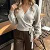 Deseo transfronterizo primavera y otoño moda europea y americana para mujer adelgazante cárdigan de punto de manga larga top color liso versátil cuello en V jersey de punto
