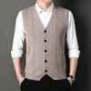 Chaleco de Lana con Cardigan para Hombre de Primavera y Otoño, Chaleco Tejido de Color Sólido con Cuello en V para Edad Media, Suéter de Papá, Chaleco sin Mangas