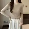 Outono/Inverno 2026 Novo Top de Malha Base Gola Redonda Slim Fit Justo Manga Longa Roupa Íntima Suéter Chique para Mulheres Roupa Externa