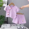 Conjunto de Dos Piezas de Camisa Polo y Shorts para Niños 2024 Verano Nuevo Estilo Elegante para Niñas Traje Delgado Estilo Coreano de Manga Corta