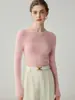 Suéter 100% cachemira pura para mujer, cuello redondo, jersey otoño/invierno, manga larga, tejido ajustado, capa base suave y cómoda