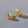 Pendientes de Plata S925 con Aguja, Forma de C Trenzada de Tres Capas, Chapado en Cobre Metálico de Oro Real 18K, Pendientes Elegantes, Verano 2025