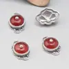 Anel duplo em prata de lei S925 com acessórios de ágata Ruyi vintage desgastado material de contas DIY feito à mão acessórios de joia atacado