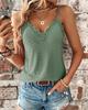 Roupas Femininas Site Independente Amazon Nova Cor Sólida Decote V Renda Vazada Acabamento Camisola Regata Feminina Mais Vendida na Europa e América