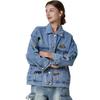Chaqueta de Mezclilla Estampada para Mujer Jiajun Cross-Border Primavera y Otoño Chaqueta Versátil Holgada Ajustada de Manga Larga Ropa en Stock
