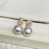 Aretes de Perlas de Agua Dulce de 9-11 mm Aretes Redondos de Luz Fuerte Plata Esterlina Franceses Elegantes Aretes de Perlas Moda Versátil Mujer