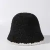 Chapéu de Pescador Estilo Coreano Feminino Outono e Inverno Versátil Borda Colorida Circunferência da Cabeça Grande Estilo Japonês Chapéu de Balde de Pelúcia Tricotado