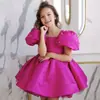 Nuevo Vestido de Ceremonia de Anfitriona para Niñas Mangas de Burbuja con Perlas Falda Esponjosa de Princesa Disfraz para Desfile de Moda de Piano Infantil y Actuación de Danza