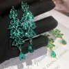 Brincos de Natal verde pavão brilhantes luxo pesado indústria tassel estilo nacional longos banhados a ouro 18K exagerados nicho brincos de prata