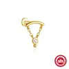 Corrente de franja em prata de lei S925 com diamantes, brincos de piercing de osso da orelha com rosca de cabeça chata, brincos shein, argolas de osso da orelha