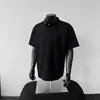 Camisa Polo de Manga Corta con Hombro Caído Estilo Americano para Hombre Verano Pesada Camiseta Juvenil Cuello Solapa Raglán Manga de Cinco Puntos Superior Trendy