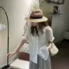 Camisa de Cânhamo com Gola Reversível Estilo Coreano, Novo Estilo de Verão, Versátil, Casual, Solta, Rejuvenescedora, Artística, Elegante, Blusa de Manga Curta 2026