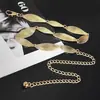 Cadena de Cintura de Hojas Metálicas Transfronteriza con Perlas Plateadas y Cadena, Accesorio de Alta Gama para Mujer para Vestidos, Decoración Versátil, Estilo Retro Europeo y Americano