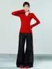 Pure Desire Chica Dulce Atrevida Rojo Falso Dos Piezas Camiseta Base de Punto para Mujer Otoño/Invierno 2026 Ajuste Delgado Cuello Halter Manga Larga Top