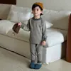 Conjunto de Roupa Íntima Térmica Sem Costura de Lã e Seda Infantil para Meninos e Meninas, Top e Calça Derong de Gola Redonda para Outono, Pijama para Casa