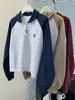 Sudadera Chaqueta Estilo Coreano Foto Real Primavera y Otoño Media Cremallera Cuello Polo para Mujer Talla Grande Casual Bordada Manga Larga